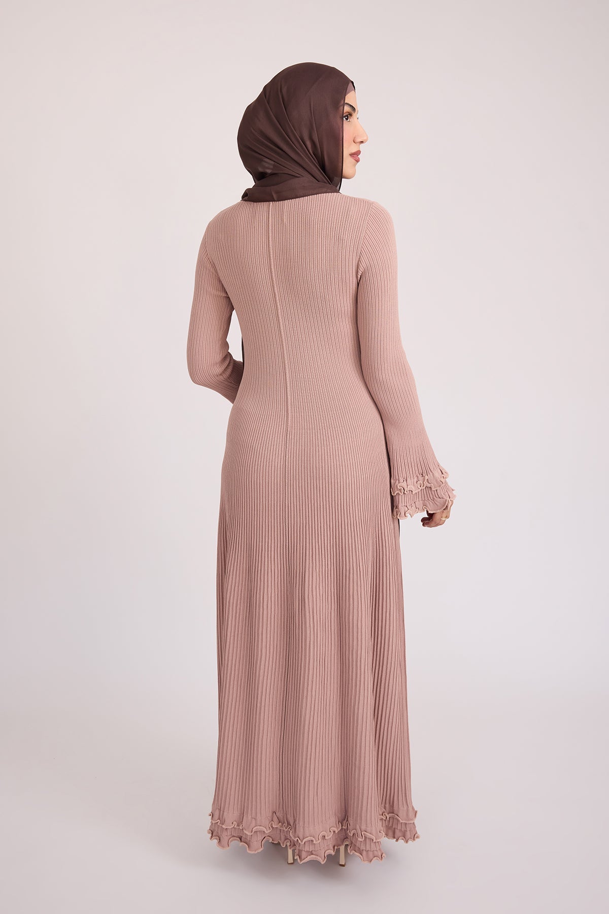 Isadora Ruffle Knit Long Sleeve Maxi Dress- Blush