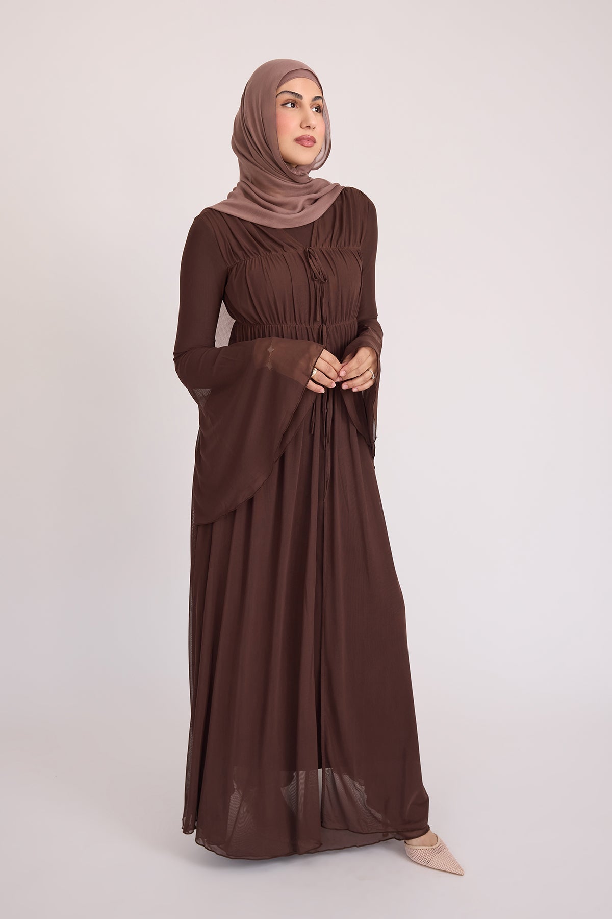 Hanadi Mesh Maxi Dress - Brown