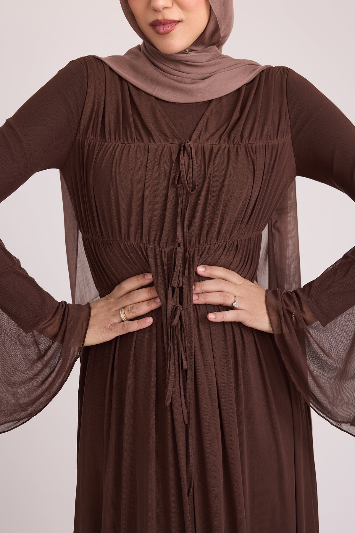 Hanadi Mesh Maxi Dress - Brown