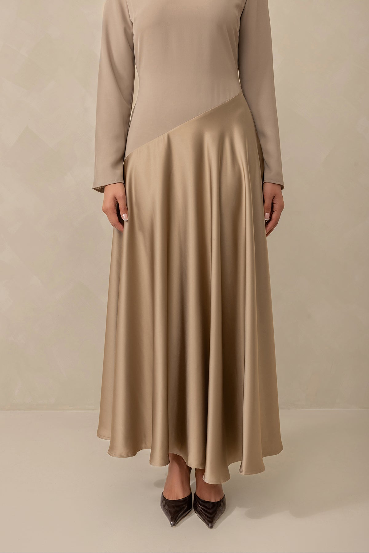 Anastasia Asymmetric Long Sleeve Maxi Dress - Taupe