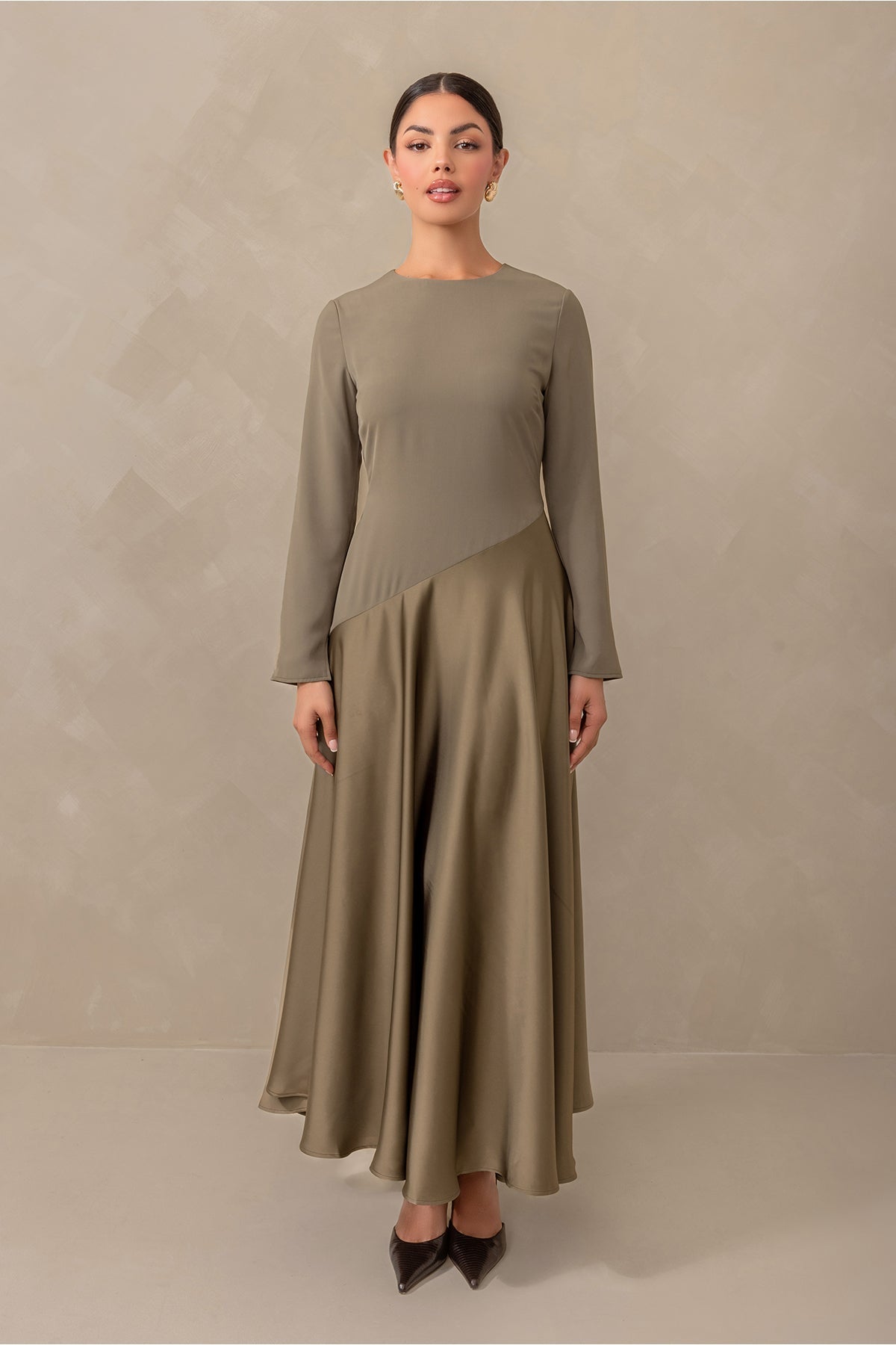 Anastasia Asymmetric Long Sleeve Maxi Dress - Olive