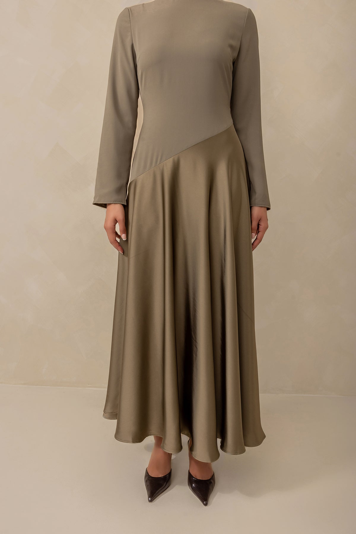 Anastasia Asymmetric Long Sleeve Maxi Dress - Olive