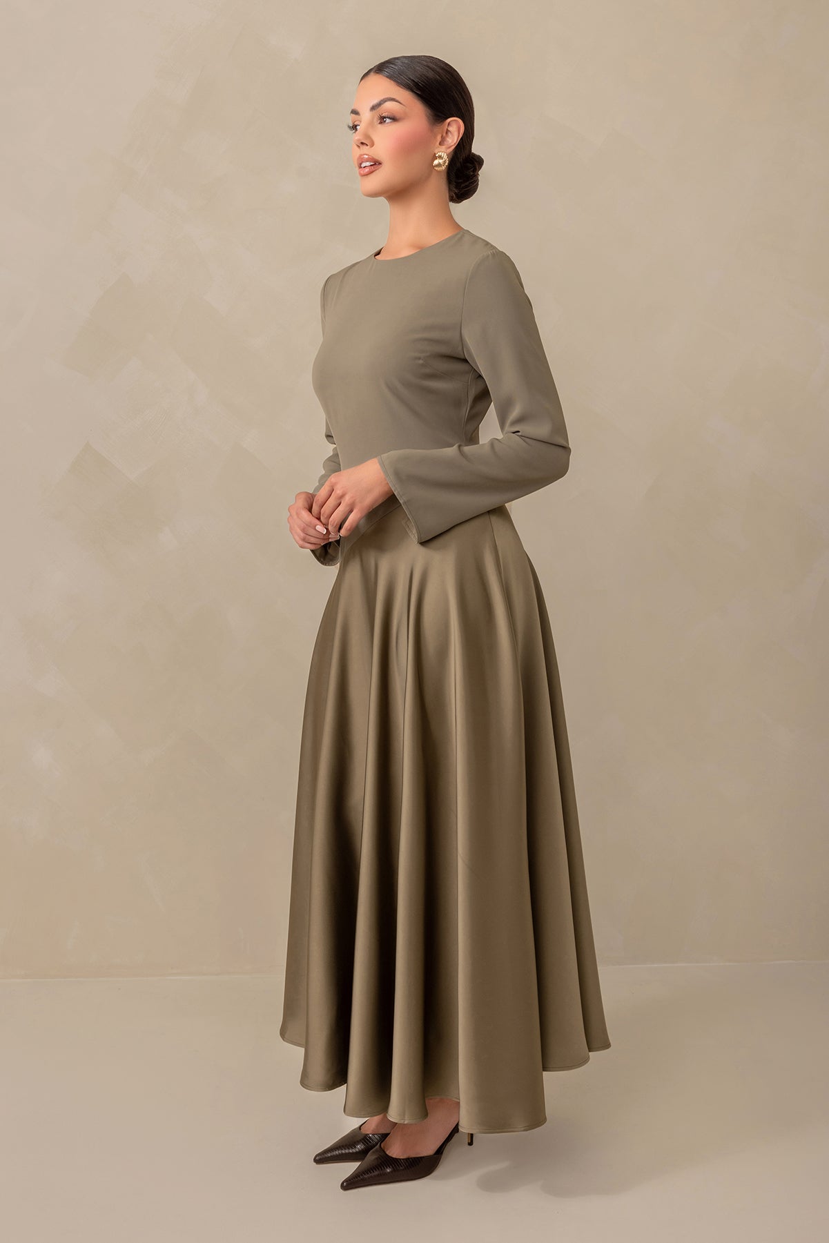 Anastasia Asymmetric Long Sleeve Maxi Dress - Olive