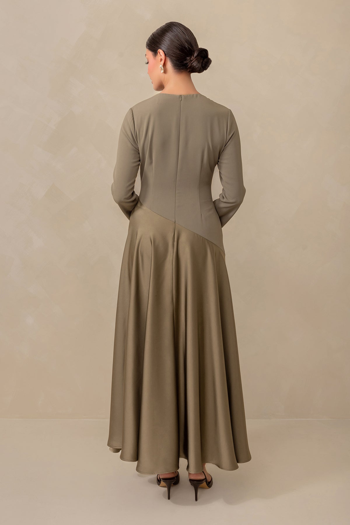 Anastasia Asymmetric Long Sleeve Maxi Dress - Olive