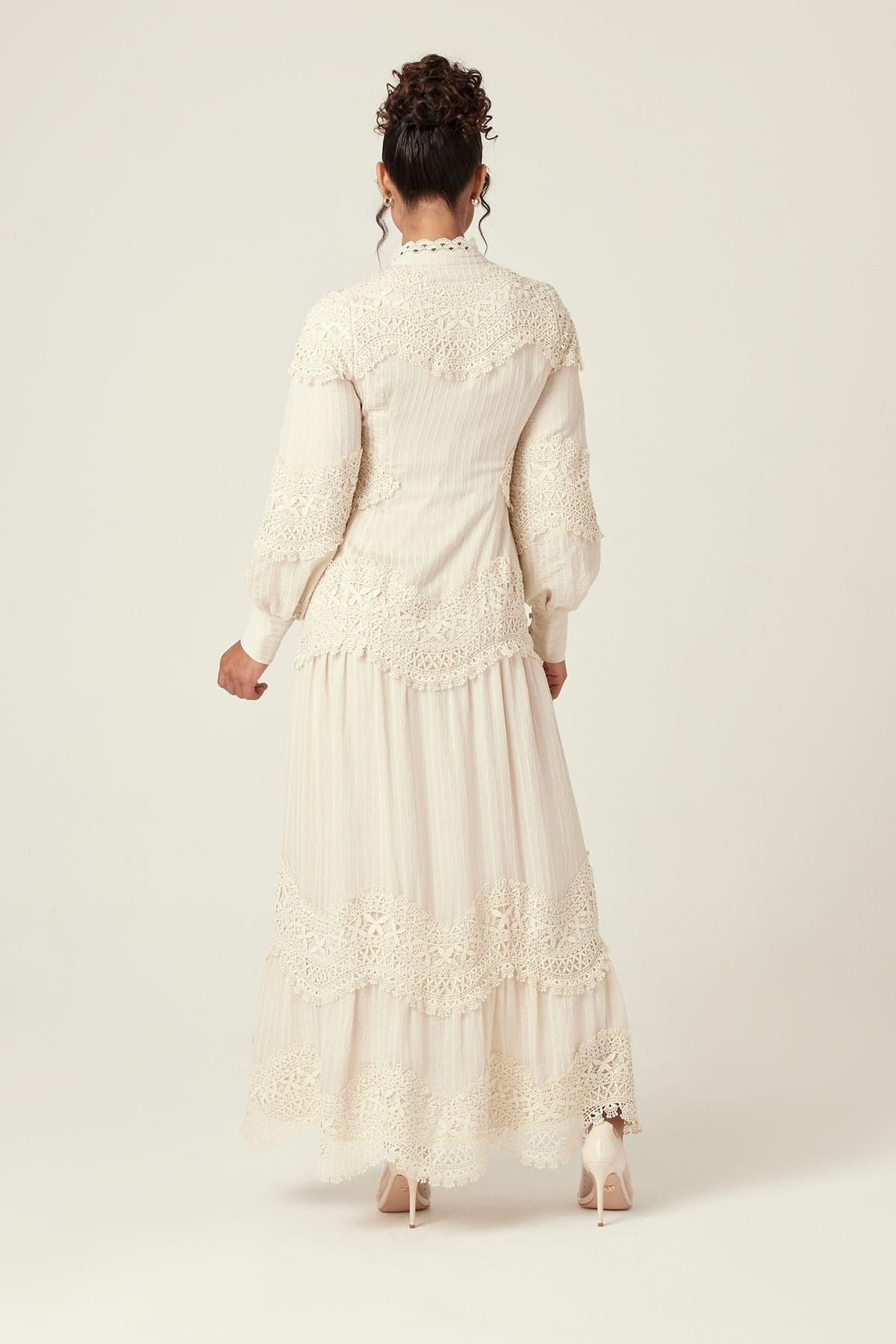 Amanda Lace Ribbed Cotton Maxi Dress - Cream - Zahraa The Label