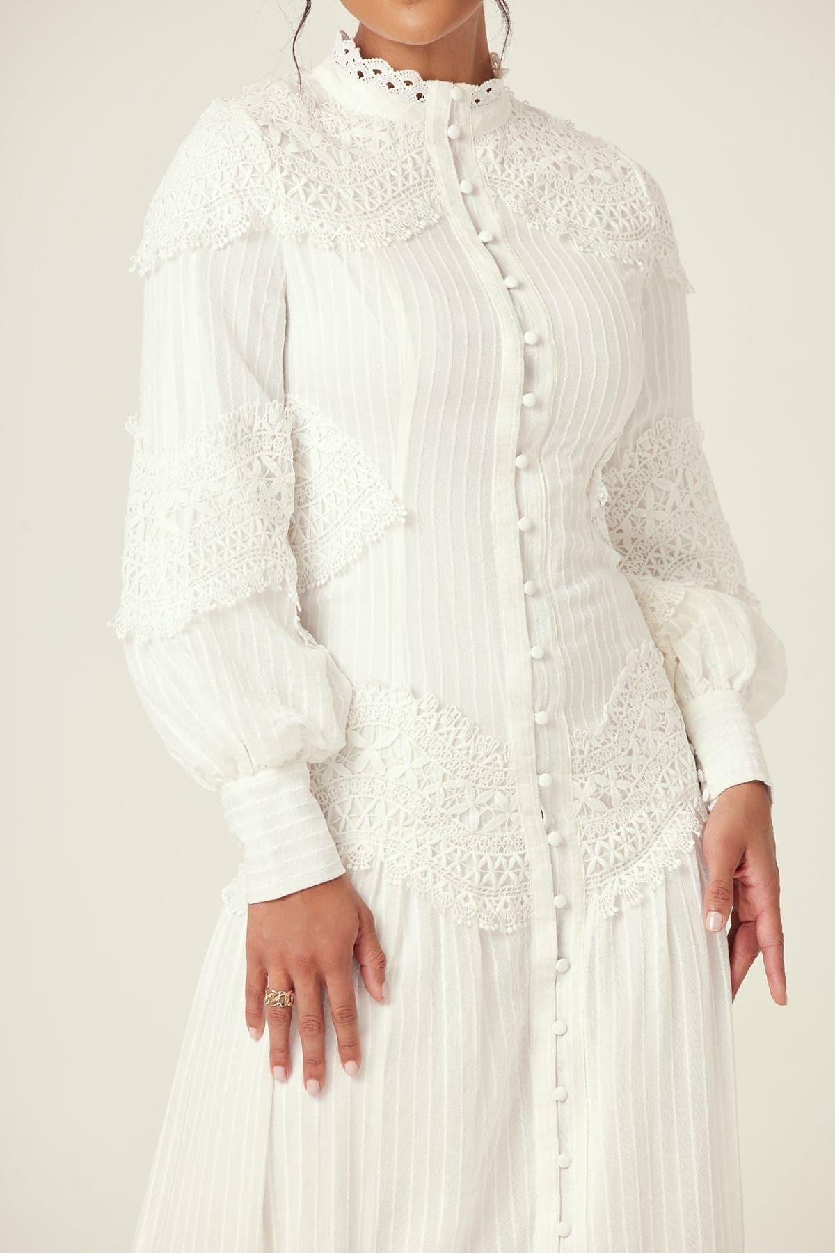 Amanda Lace Ribbed Cotton Maxi Dress - White - Zahraa The Label