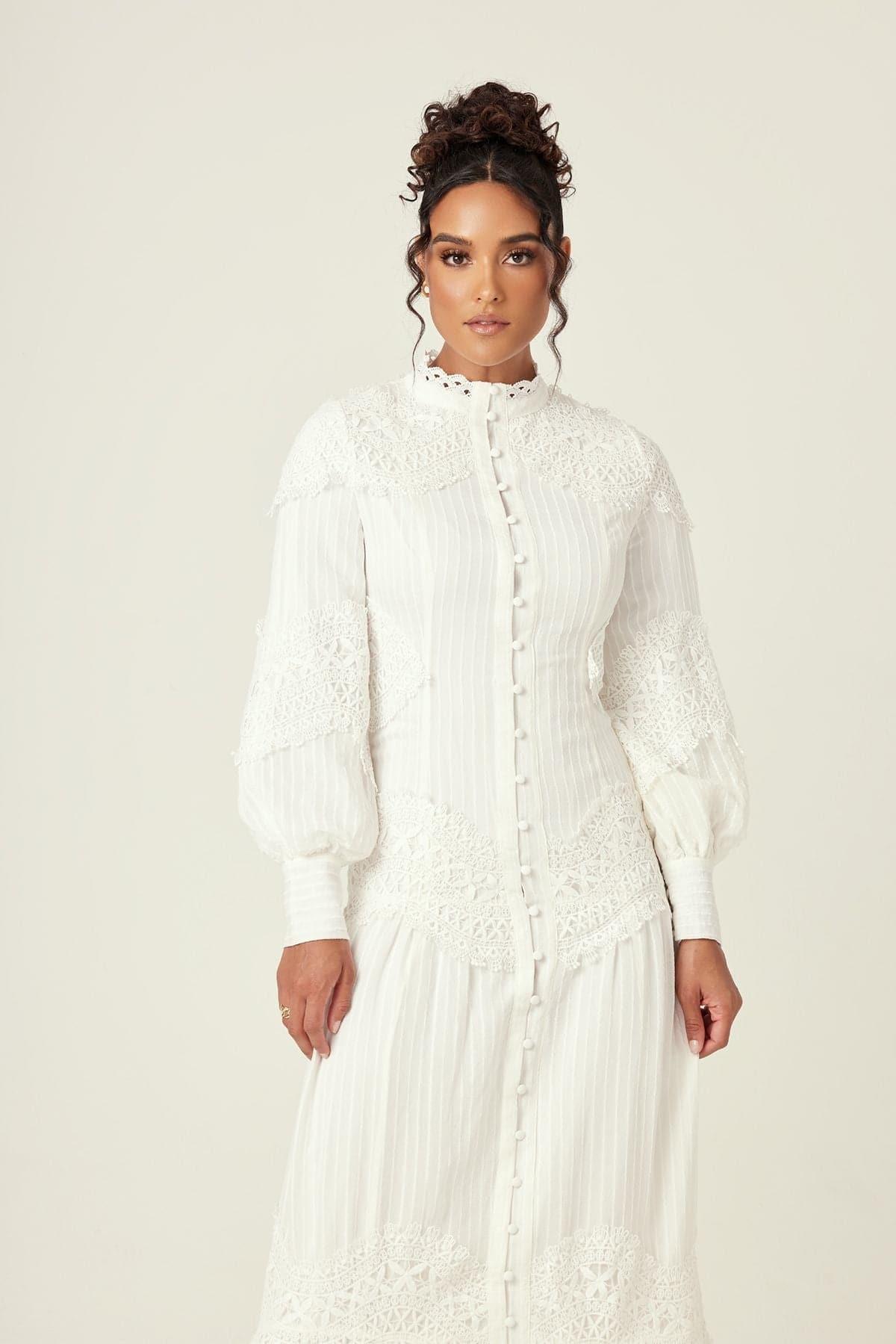 Amanda Lace Ribbed Cotton Maxi Dress - White - Zahraa The Label