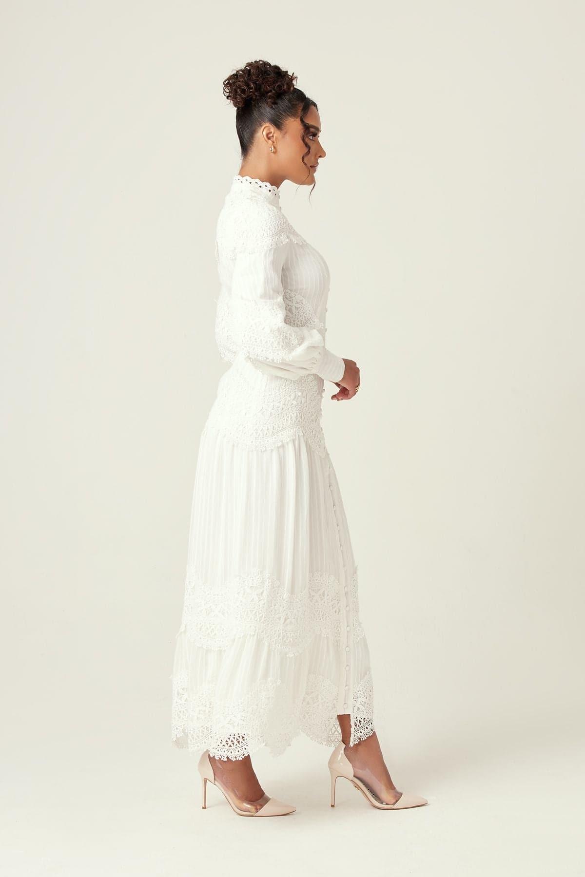 Amanda Lace Ribbed Cotton Maxi Dress - White - Zahraa The Label