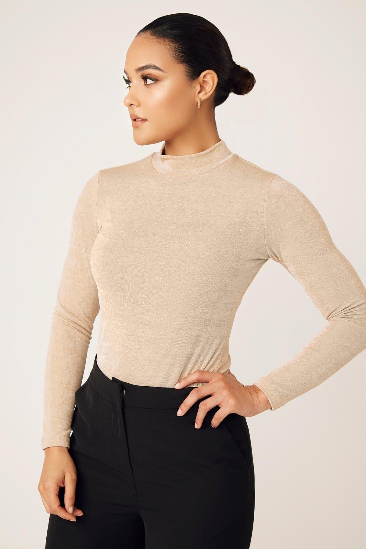 Camile Long Sleeve Body Shirt- Sand - Zahraa The Label