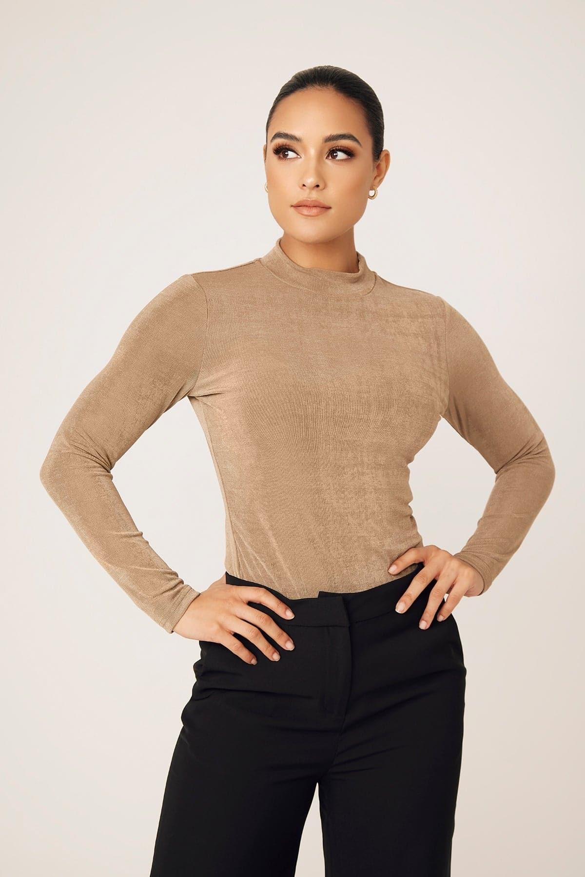 Camile Long Sleeve Body Shirt- Taupe - Zahraa The Label