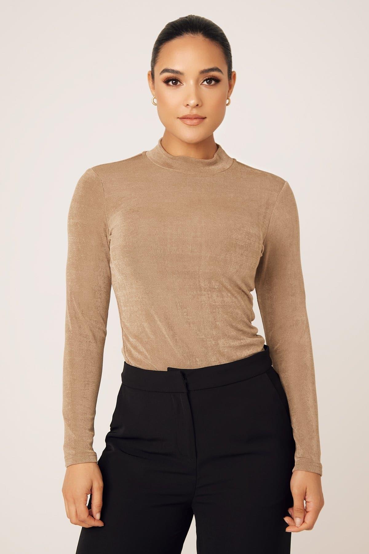 Camile Long Sleeve Body Shirt- Taupe - Zahraa The Label