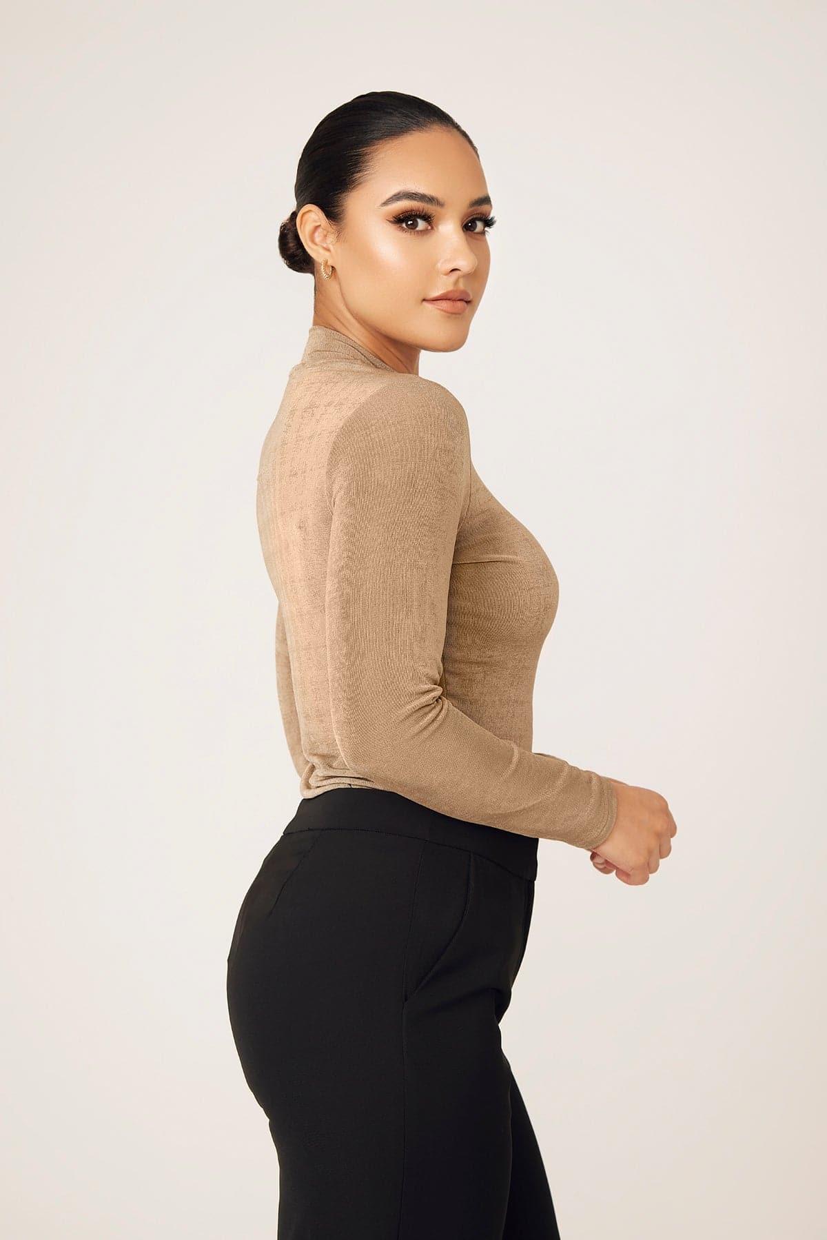 Camile Long Sleeve Body Shirt- Taupe - Zahraa The Label