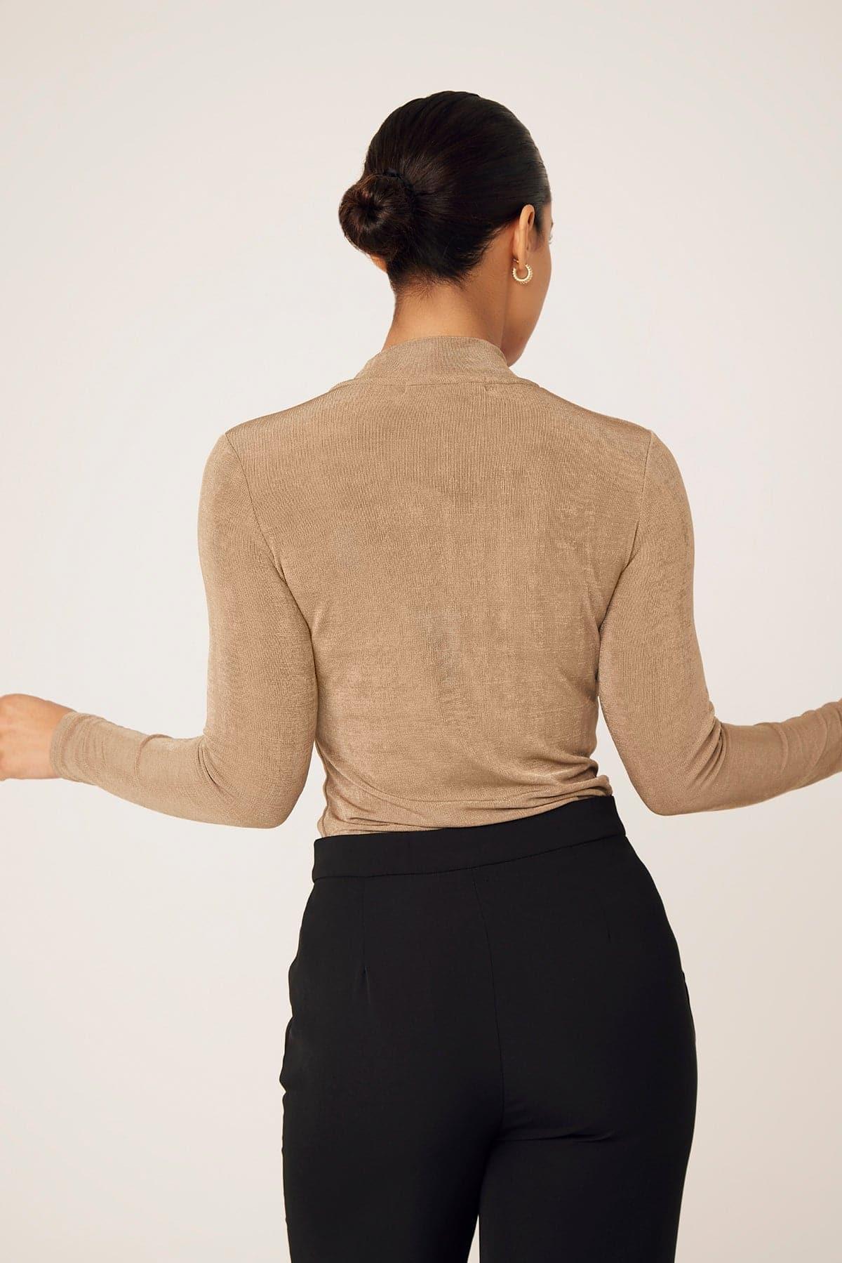 Camile Long Sleeve Body Shirt- Taupe - Zahraa The Label