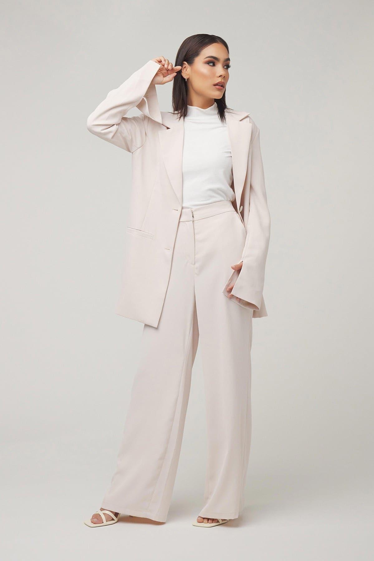 Carolina Tie Waist Blazer - Fog - Zahraa The Label