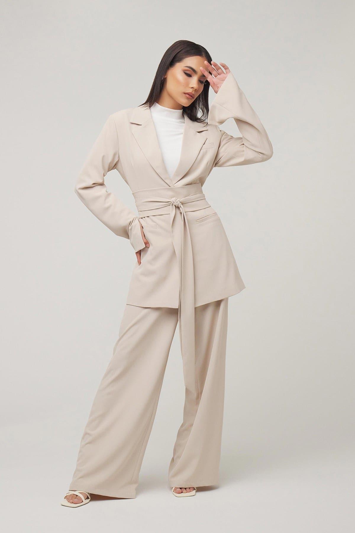 Carolina Tie Waist Blazer- Nude Dust - Zahraa The Label