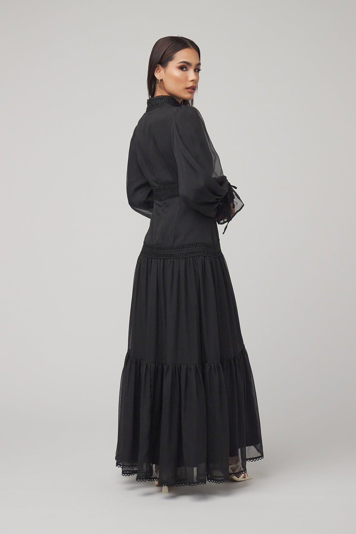 Loren Lace Chiffon Maxi Dress - Black - Zahraa The Label