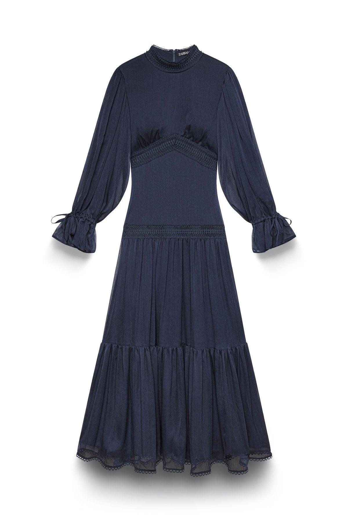 Loren Lace Chiffon Maxi Dress- Denim - Zahraa The Label