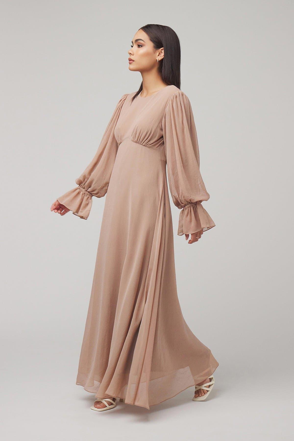 Lynne FLoral Maxi Dress - Tan - Zahraa The Label