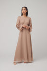 Lynne FLoral Maxi Dress - Tan - Zahraa The Label