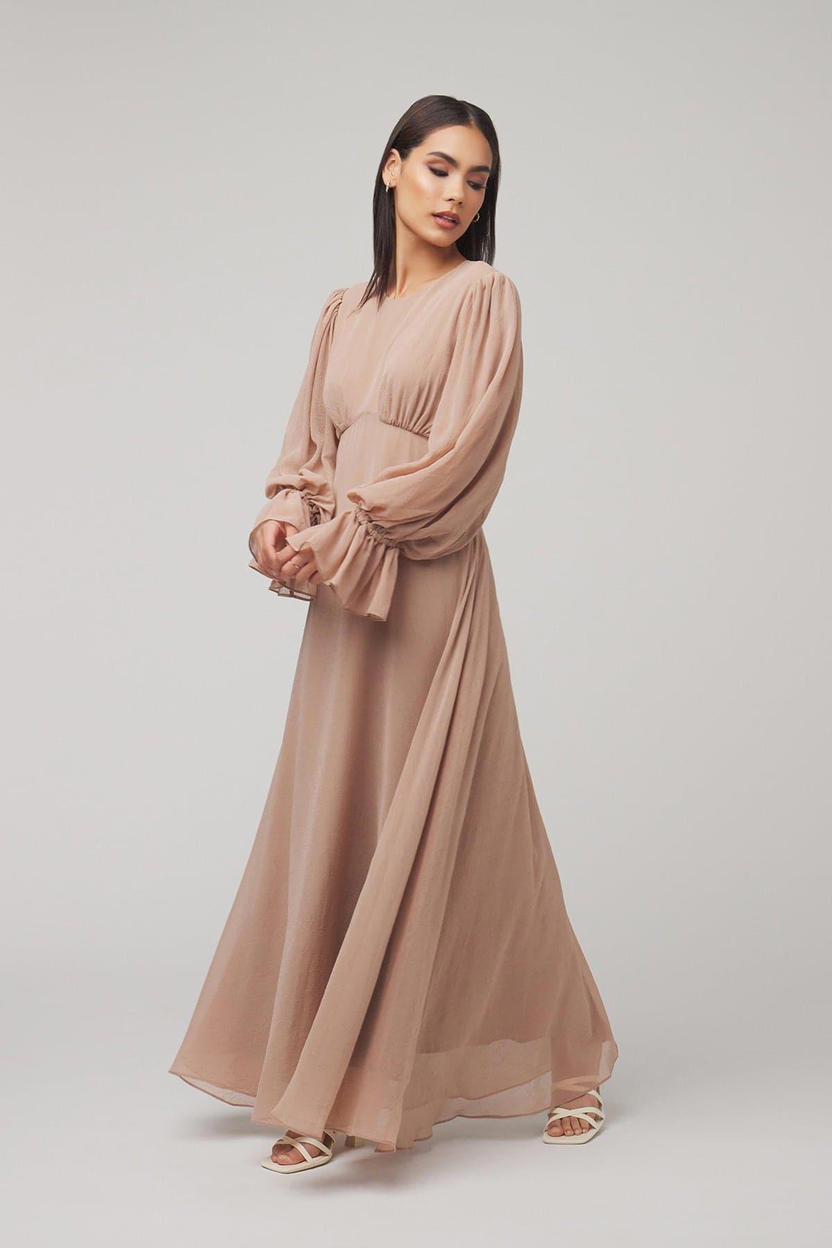 Lynne FLoral Maxi Dress - Tan - Zahraa The Label