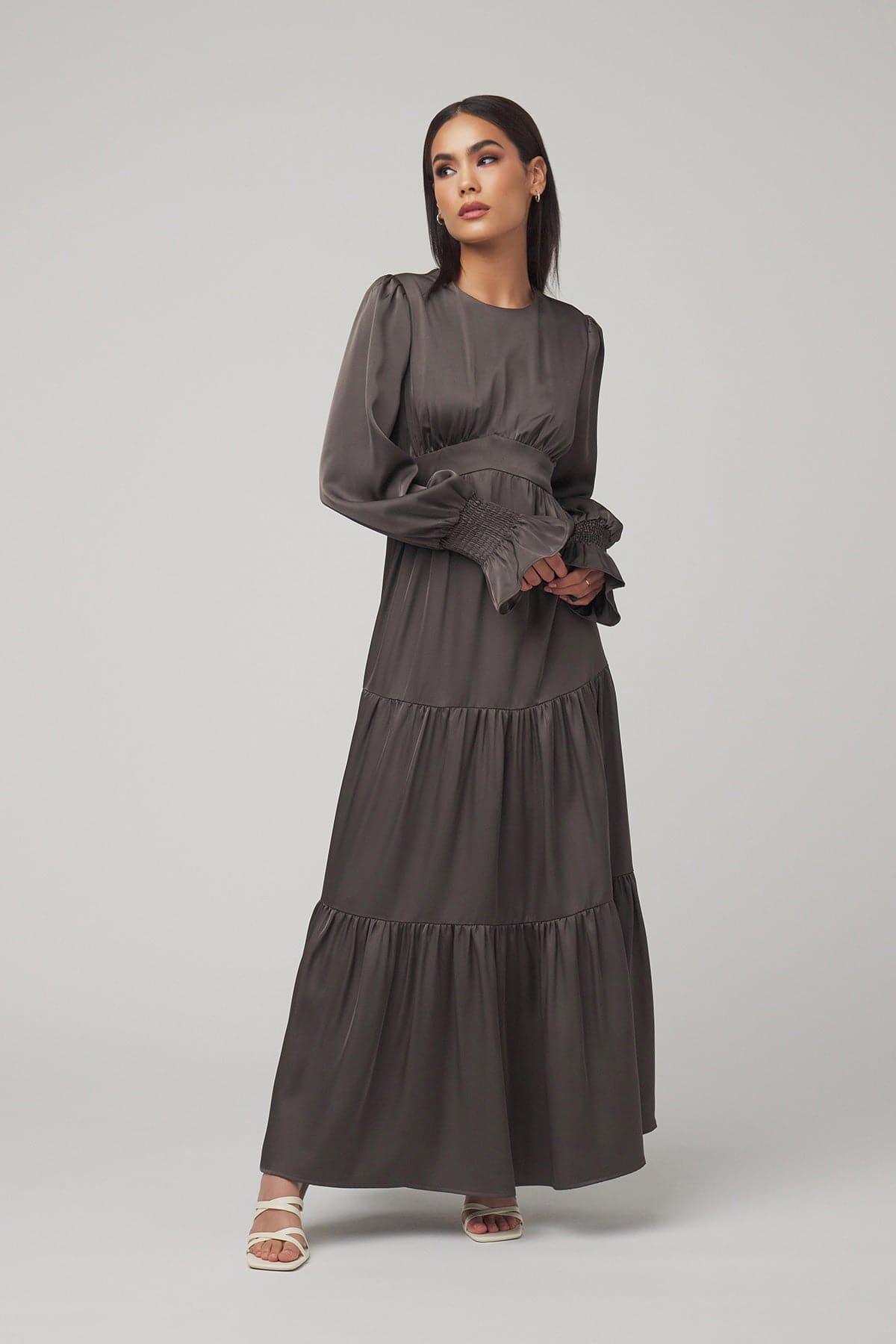 Milena Tiered Smock Maxi Dress - Brown - Zahraa The Label