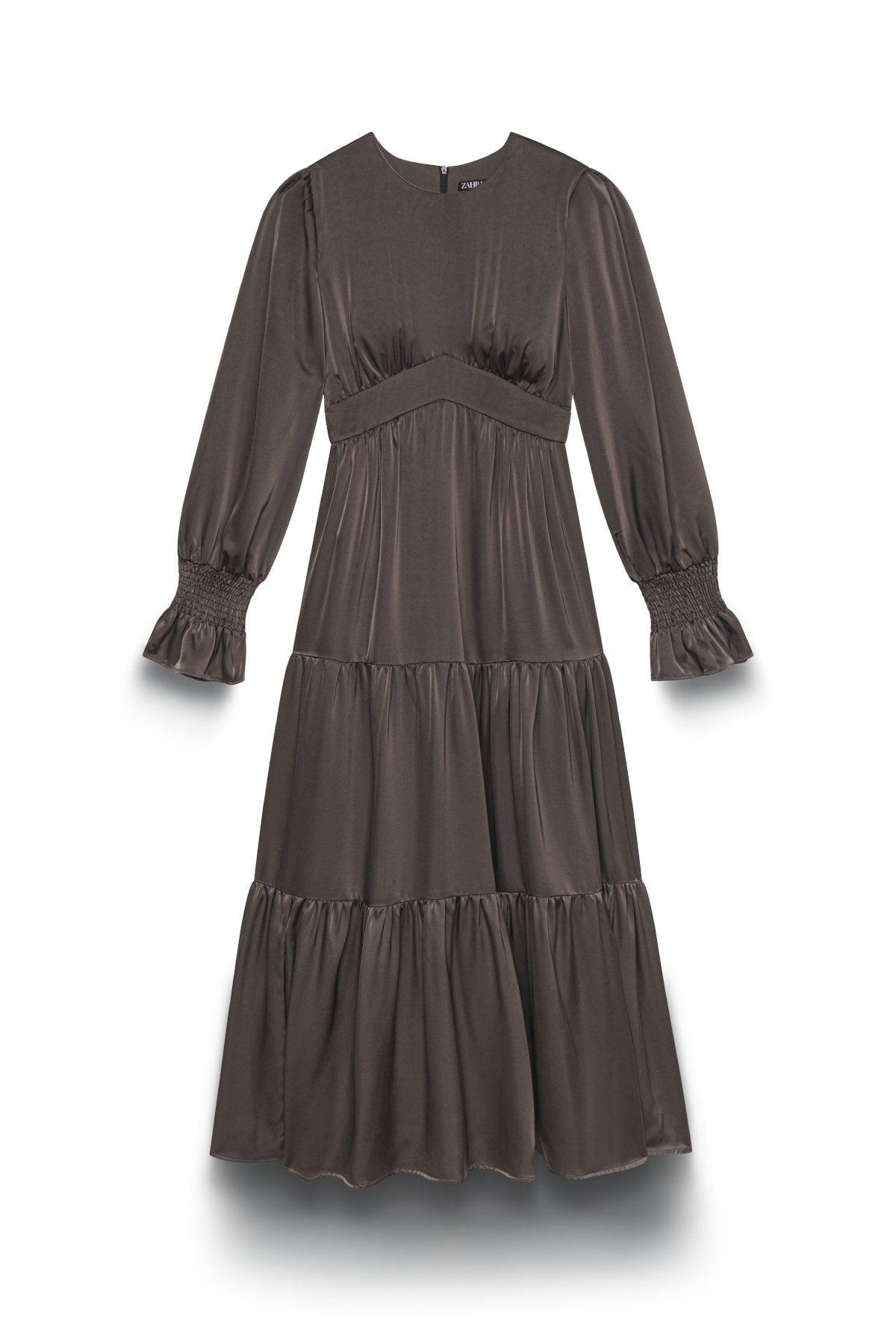 Milena Tiered Smock Maxi Dress - Brown - Zahraa The Label