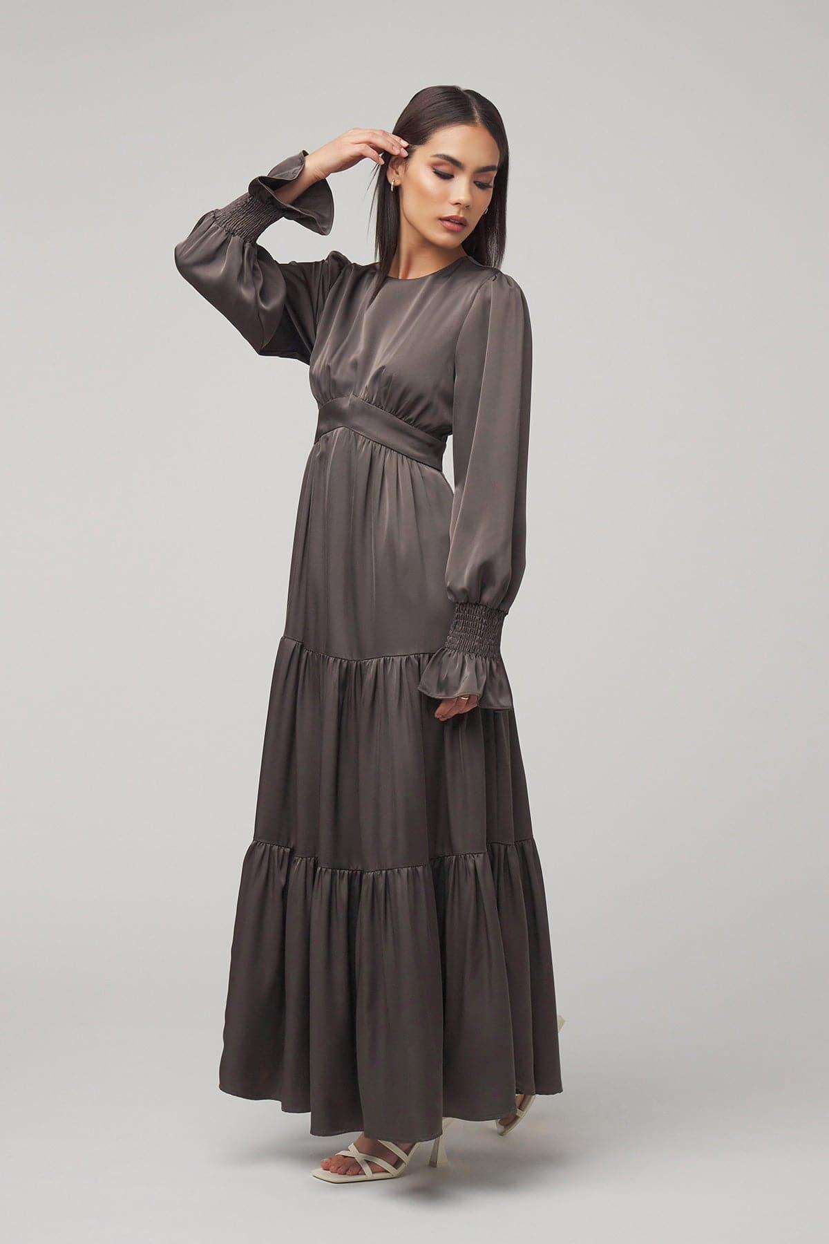 Milena Tiered Smock Maxi Dress - Brown - Zahraa The Label