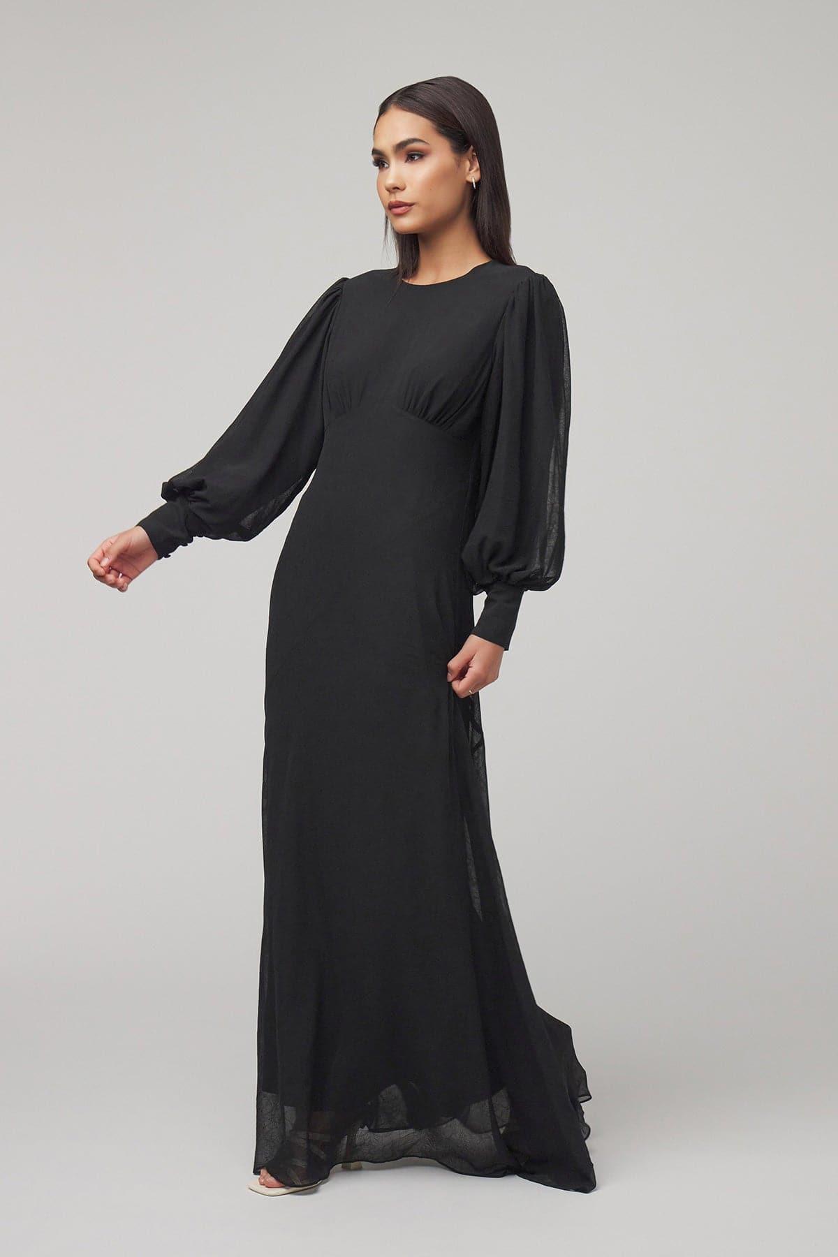 Naomi Chiffon Maxi Dress - Black - Zahraa The Label