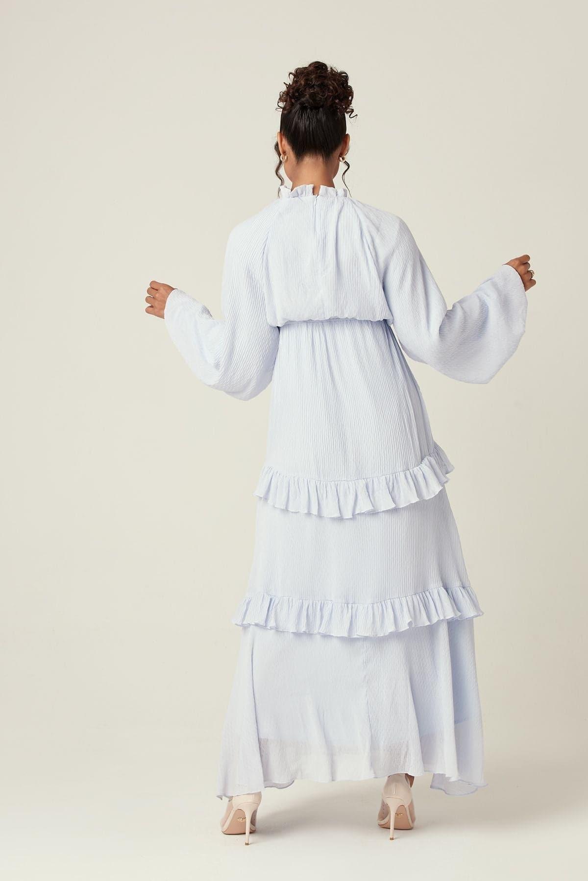 Rihanna Ruffled Smock Maxi Dress - Sky - Zahraa The Label