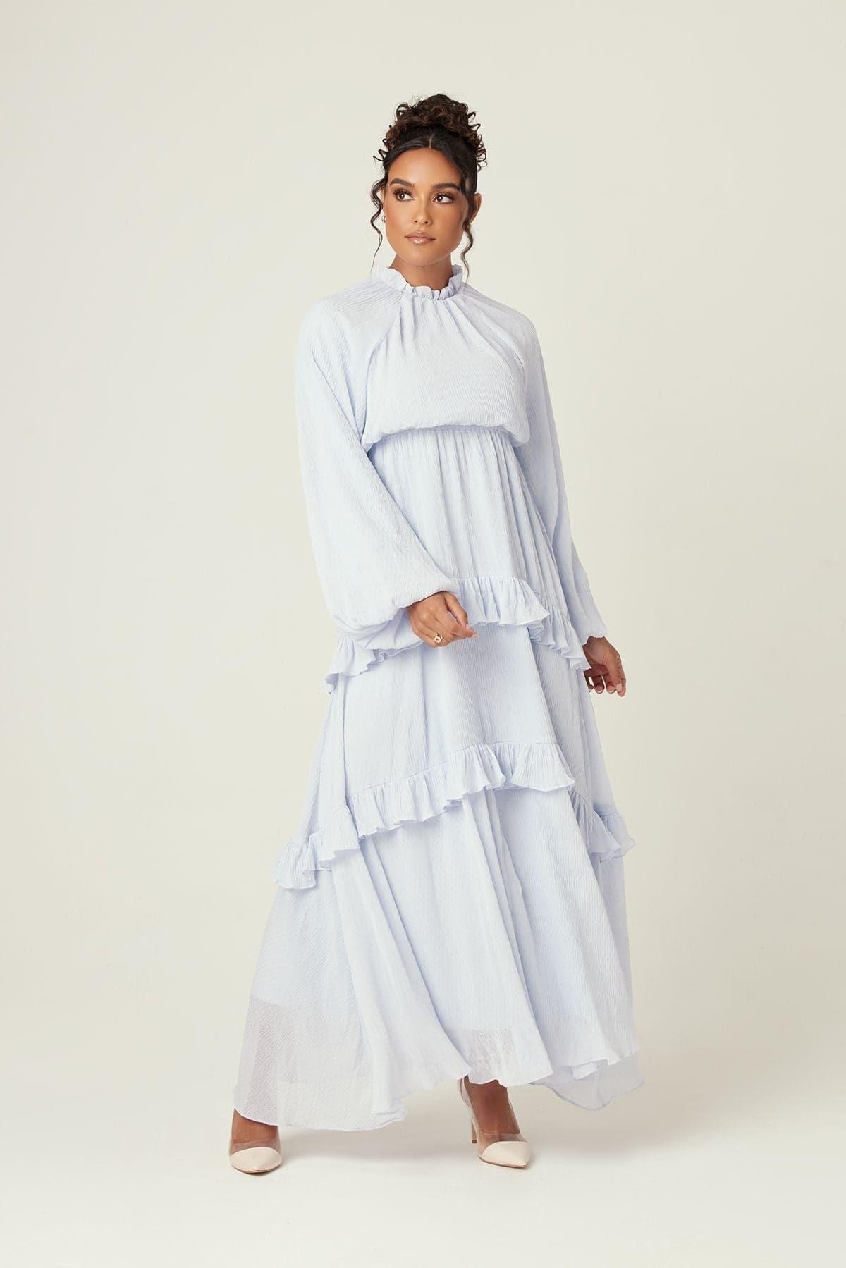 Rihanna Ruffled Smock Maxi Dress - Sky - Zahraa The Label