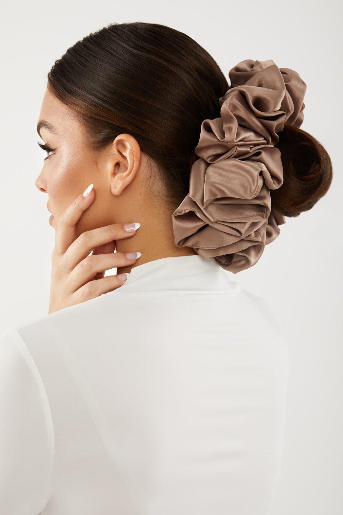 Satin Hijab Scrunchie- Taupe - Zahraa The Label