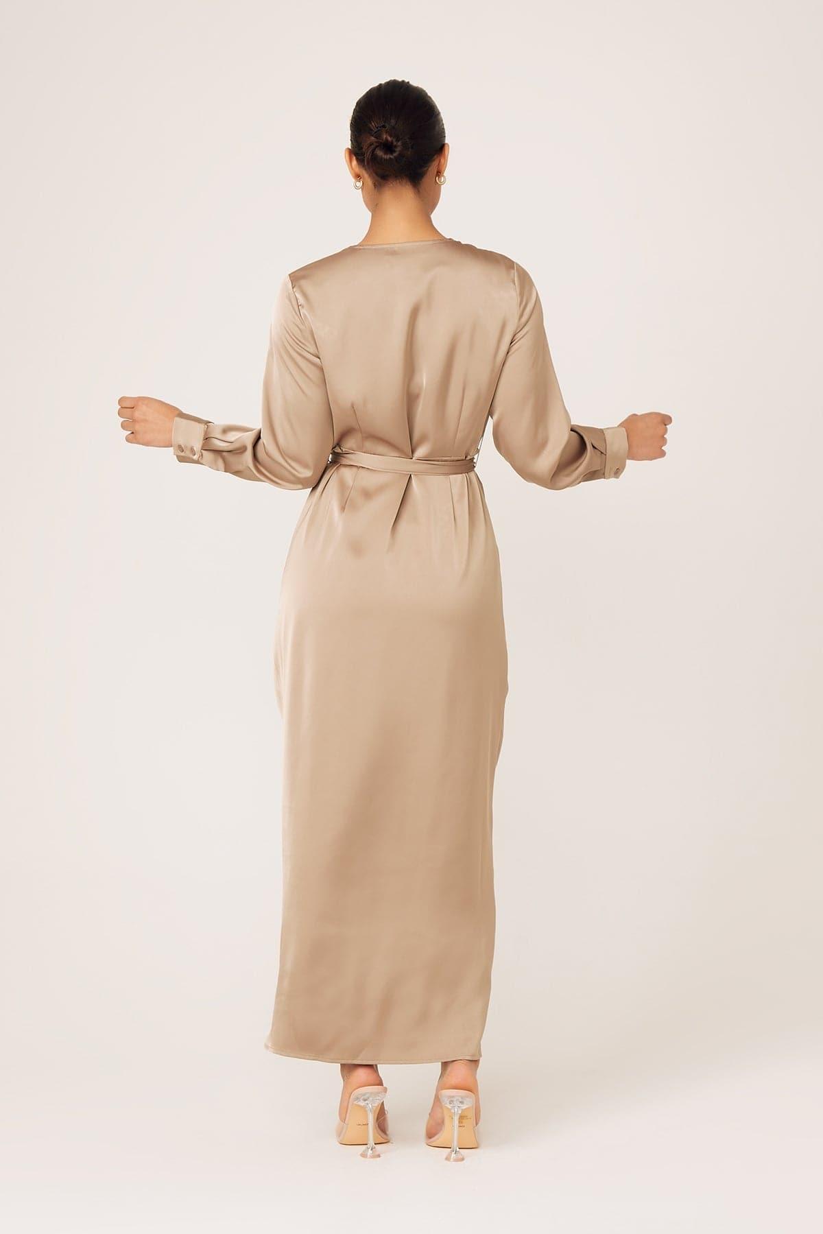 Thalia Ruched Tie Maxi Dres- Sand Dune - Zahraa The Label