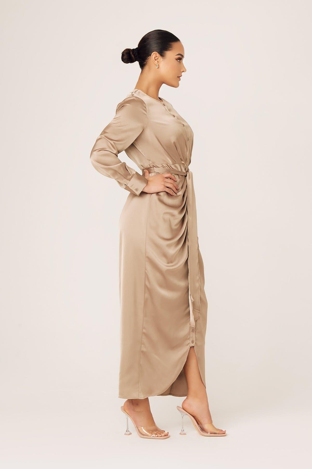 Thalia Ruched Tie Maxi Dres- Sand Dune - Zahraa The Label