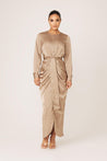 Thalia Ruched Tie Maxi Dres- Sand Dune - Zahraa The Label