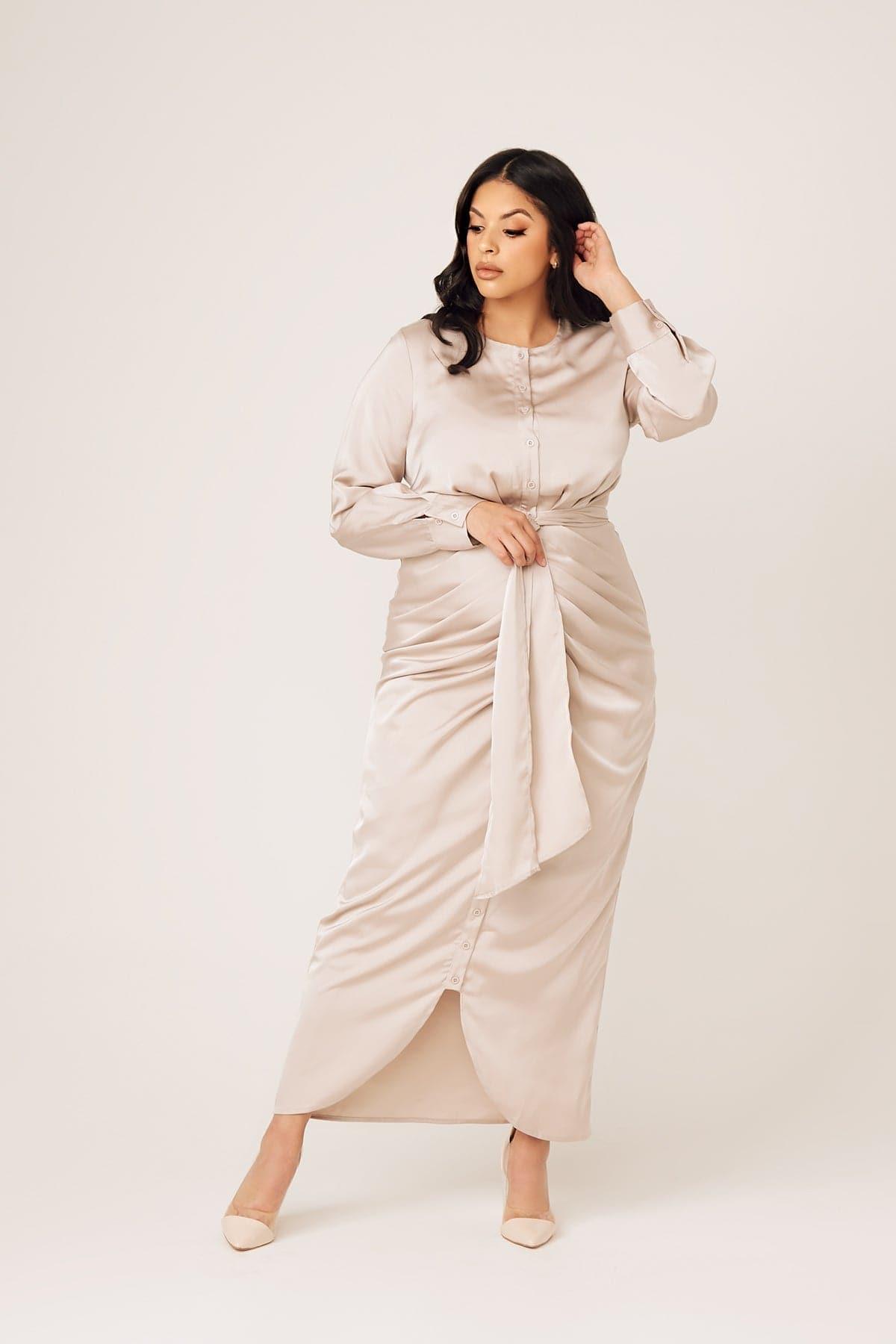 Thalia Ruched Tie Maxi Dress- Sahara - Zahraa The Label