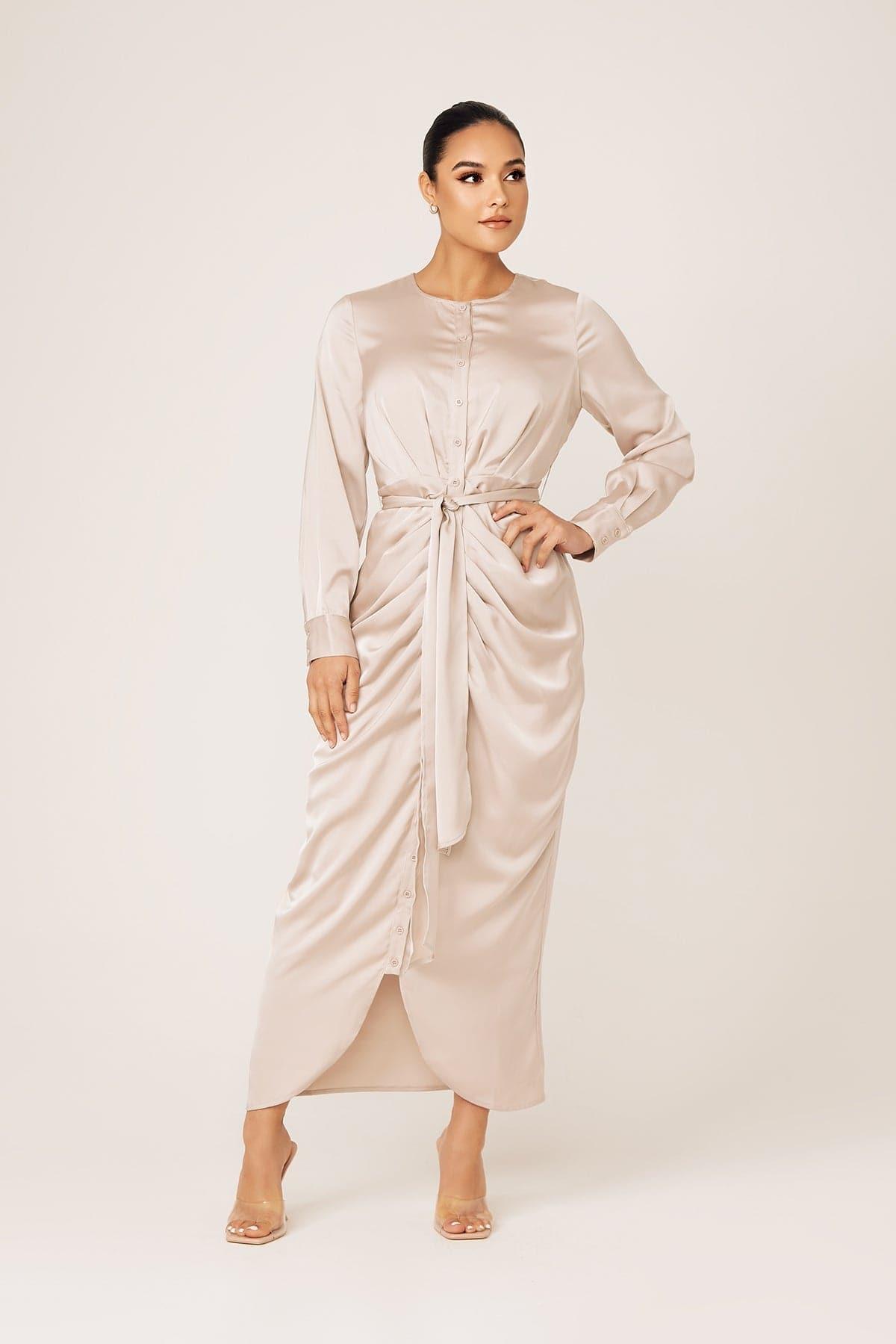 Thalia Ruched Tie Maxi Dress- Sahara - Zahraa The Label