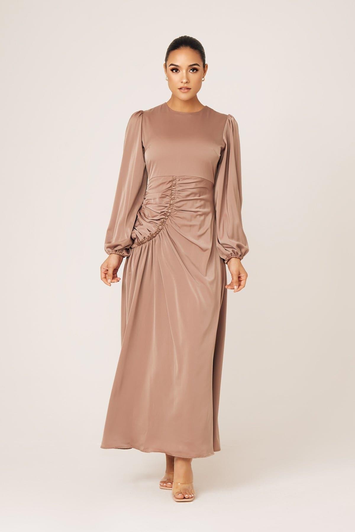 Yvonne Ruched Maxi Dress- Sand - Zahraa The Label