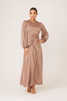 Yvonne Ruched Maxi Dress- Sand - Zahraa The Label