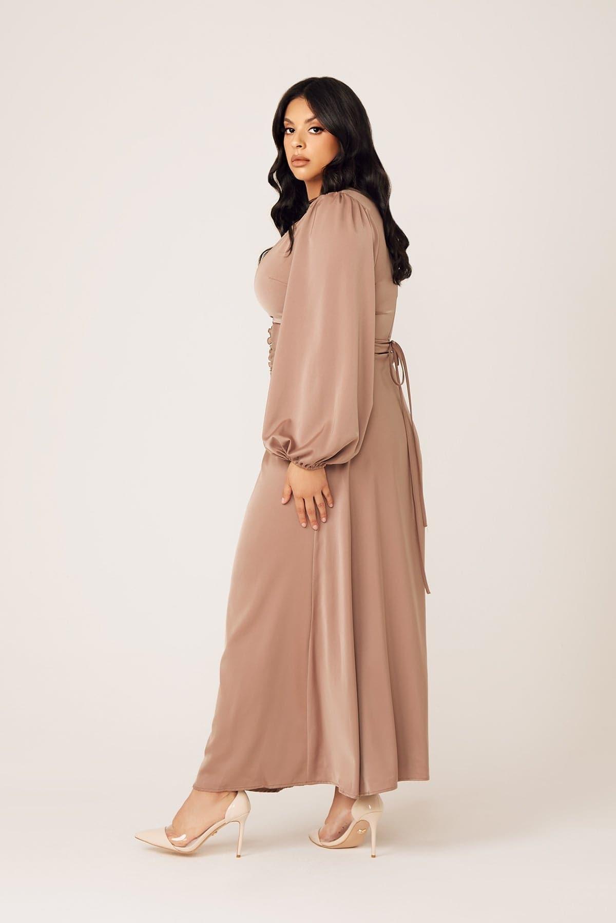 Yvonne Ruched Maxi Dress- Sand - Zahraa The Label