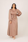 Yvonne Ruched Maxi Dress- Sand - Zahraa The Label