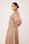 Yvonne Ruched Maxi Dress- Sand - Zahraa The Label