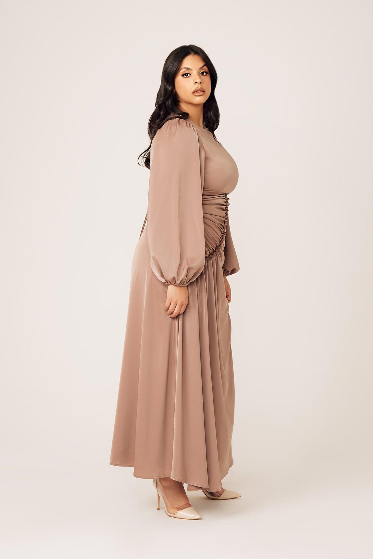 Yvonne Ruched Maxi Dress- Sand - Zahraa The Label