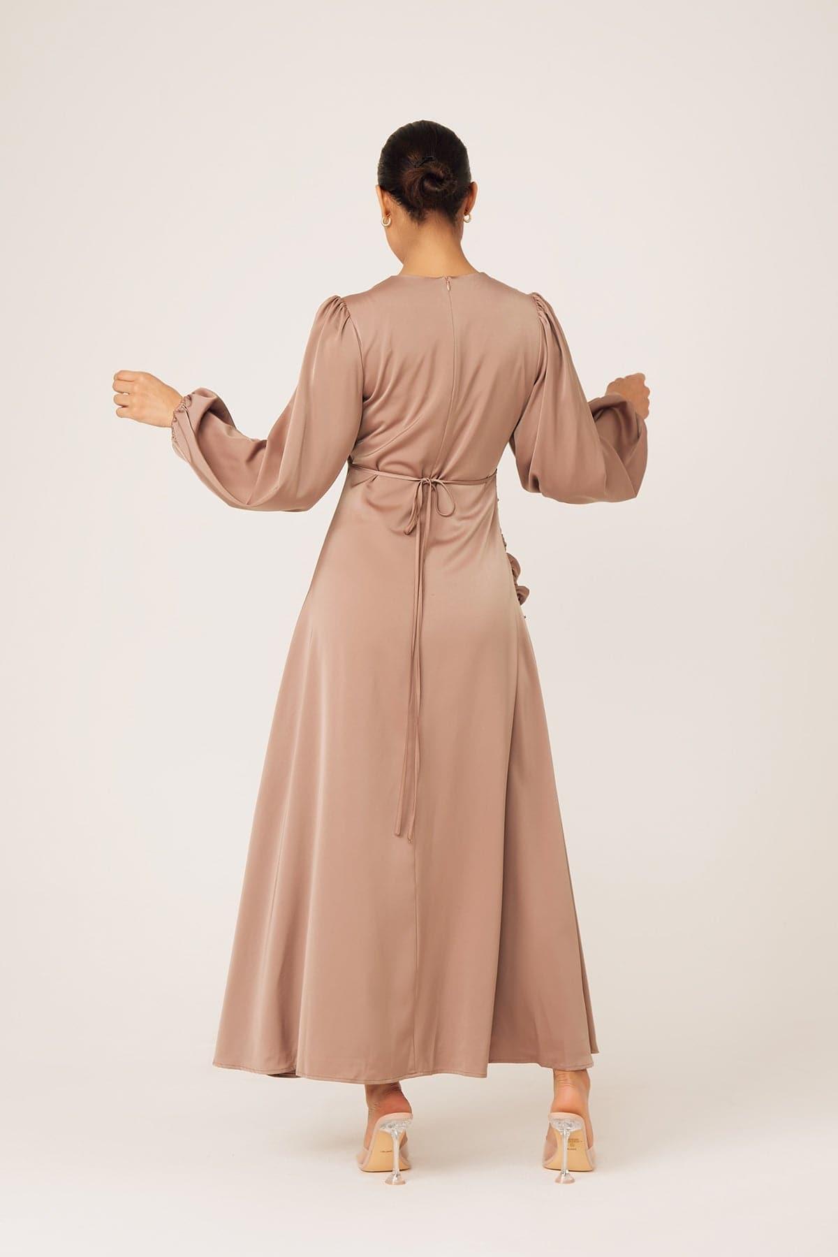 Yvonne Ruched Maxi Dress- Sand - Zahraa The Label