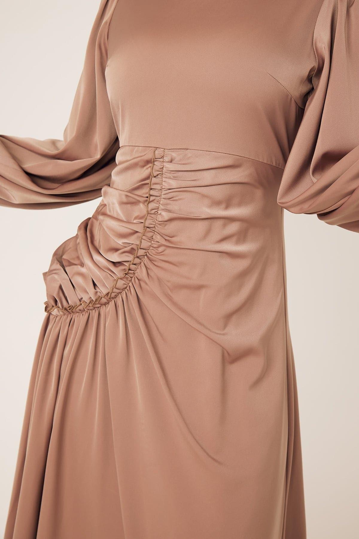 Yvonne Ruched Maxi Dress- Sand - Zahraa The Label