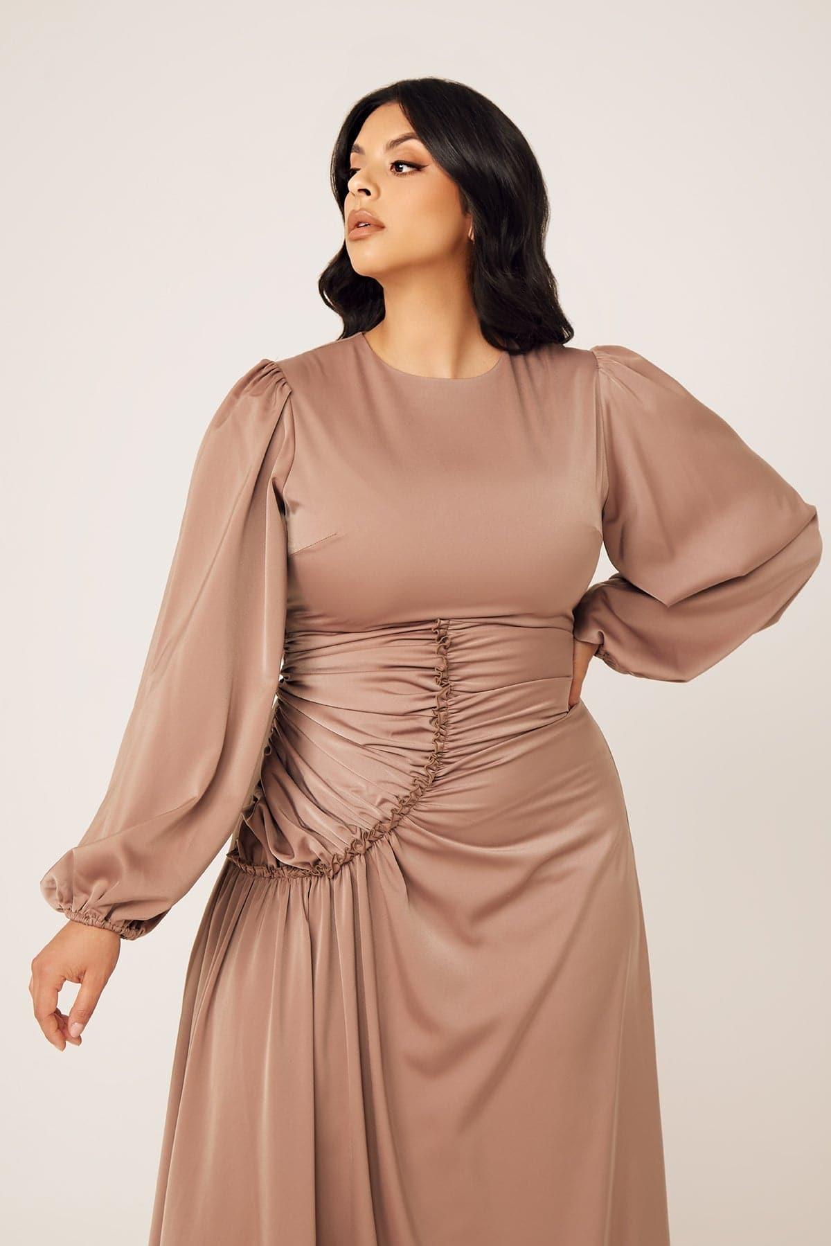 Yvonne Ruched Maxi Dress- Sand - Zahraa The Label