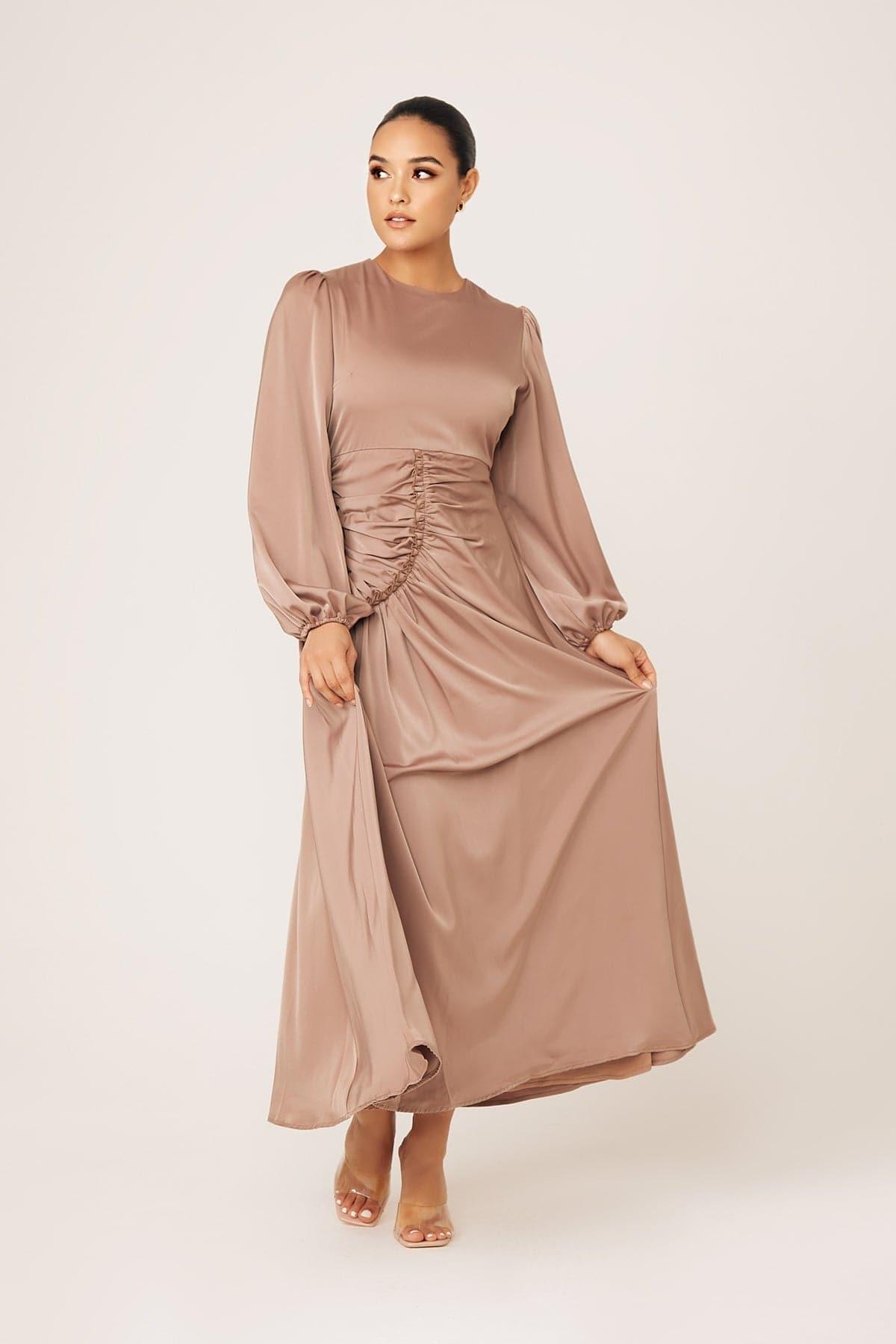 Yvonne Ruched Maxi Dress- Sand - Zahraa The Label