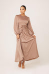 Yvonne Ruched Maxi Dress- Sand - Zahraa The Label