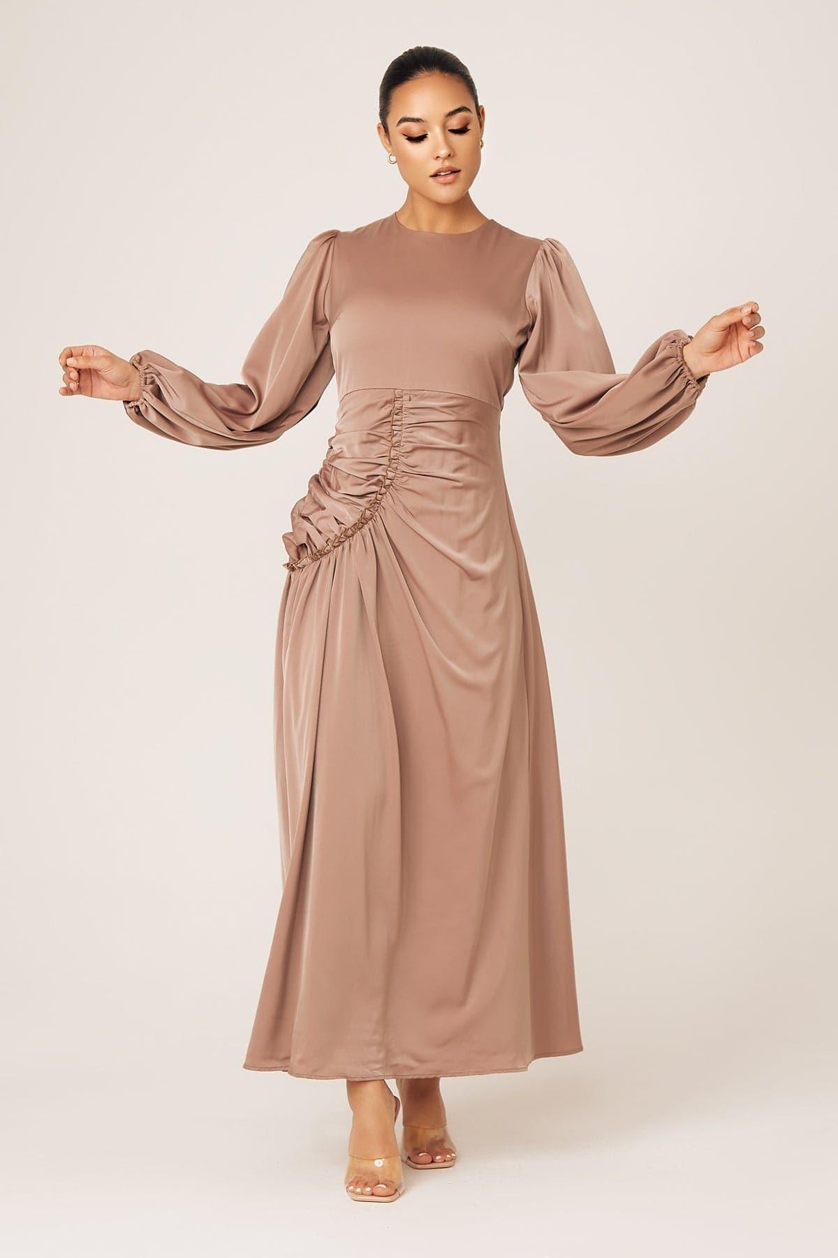 Yvonne Ruched Maxi Dress- Sand - Zahraa The Label